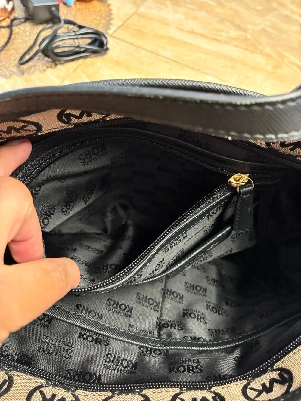 NEW Vintage Michael Kors black and beige Monogram Tote